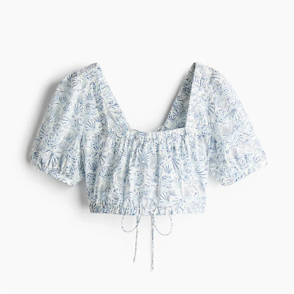 Floral Blue Puff Sleeve Top - Picture 2 of 4
